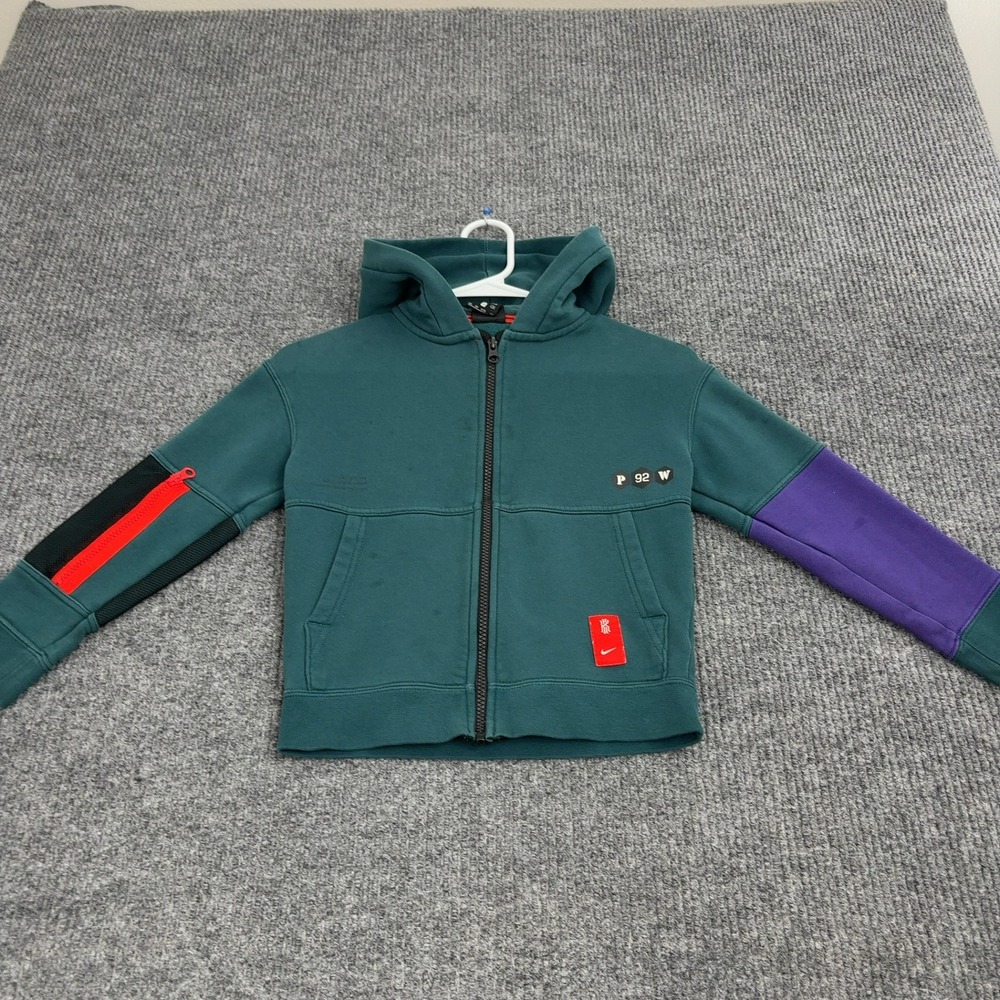 Nike Hoodie Kid XS Teal Cotton Kyrie Irving Full Zip Colorblock Basketball Style